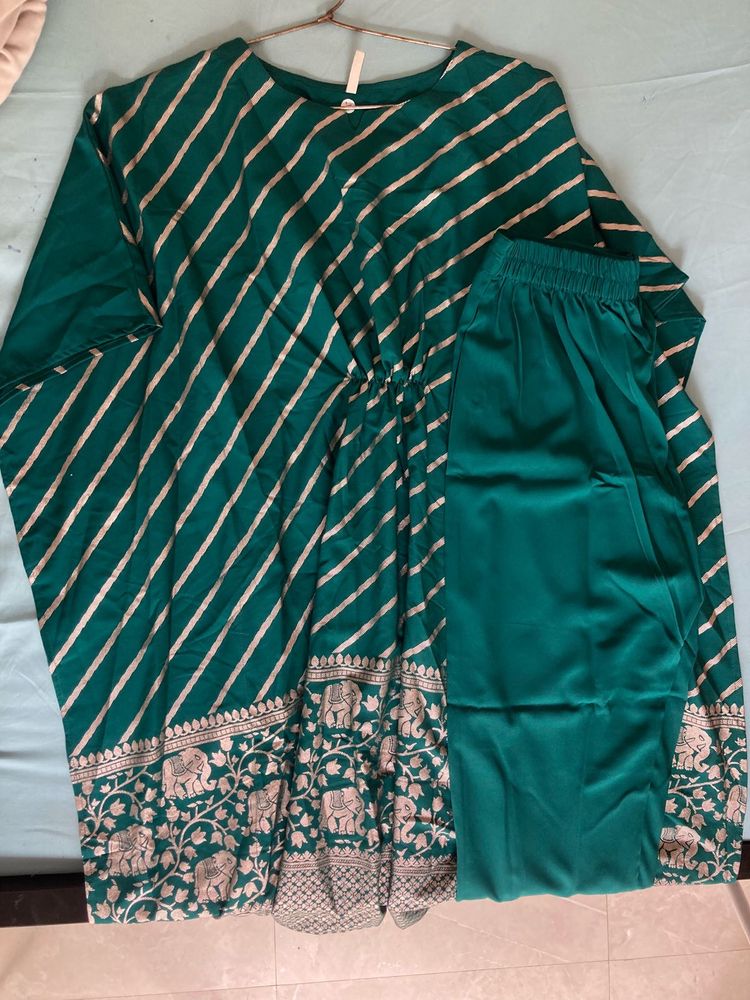 Green Striped kaftan Set(pant plus top)
