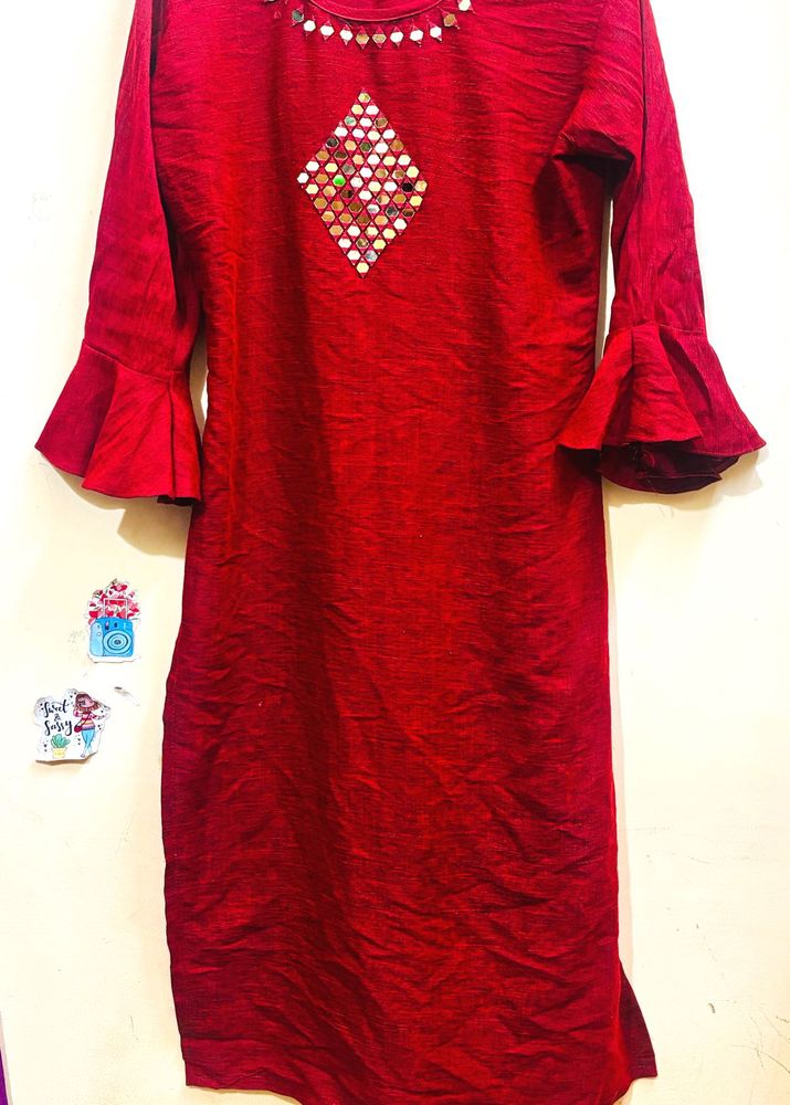 Maroon Mirror Work Kurta