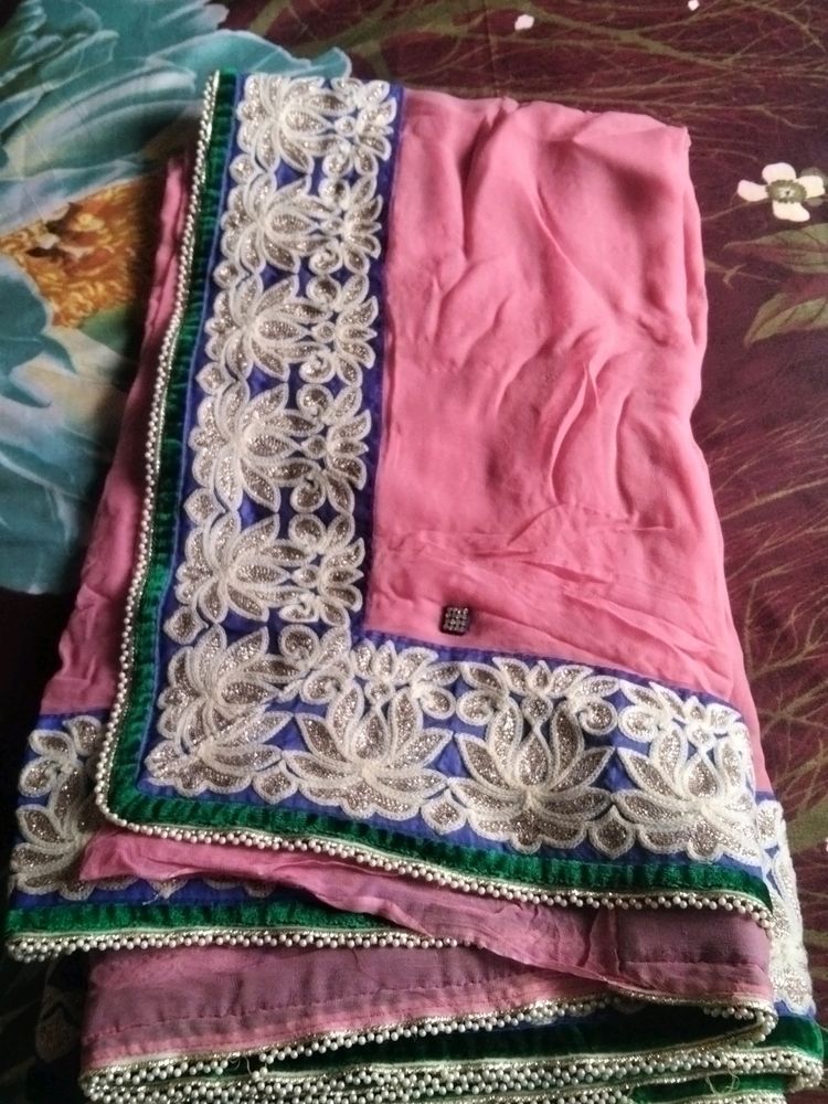 Pink With Heavy Border Saree