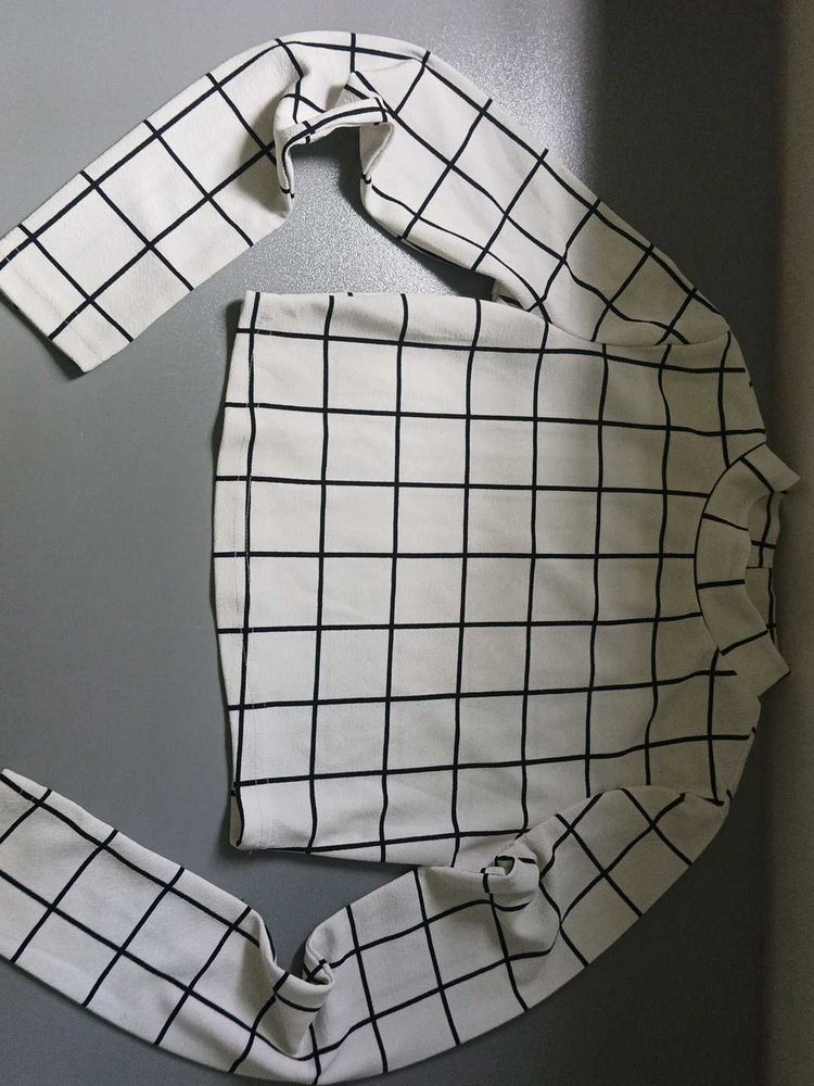 Grid Print Long Sleeve Top And Skirt