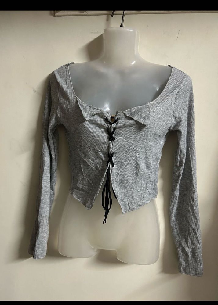 Gray Long Sleeve Crop Top