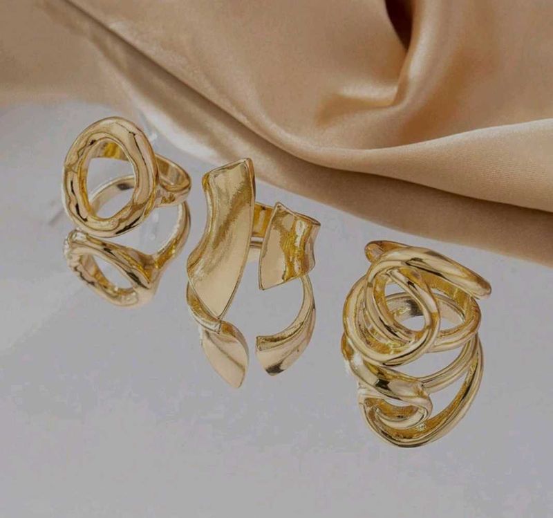 Gold Abstract Rings Set Of 3