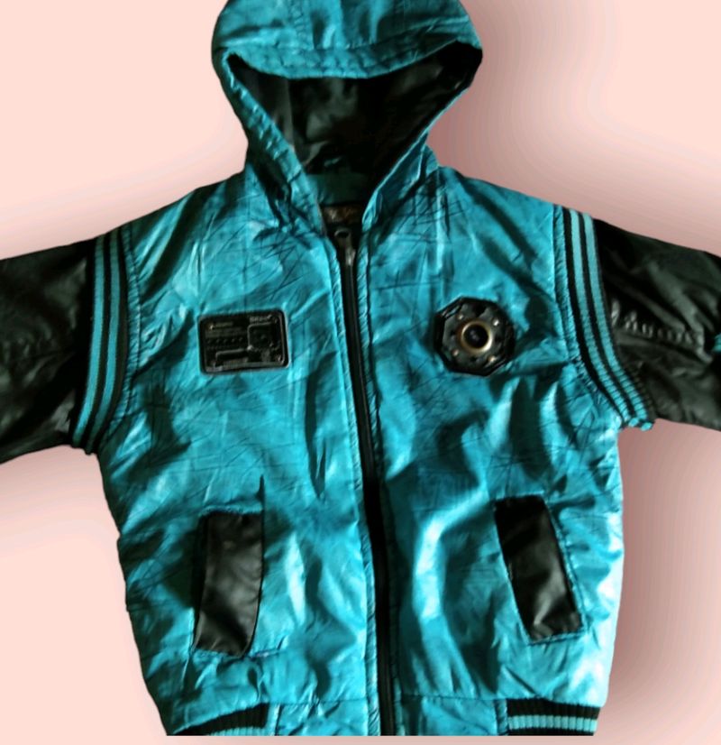 Warm Blue &amp; Black Hooded Jacket