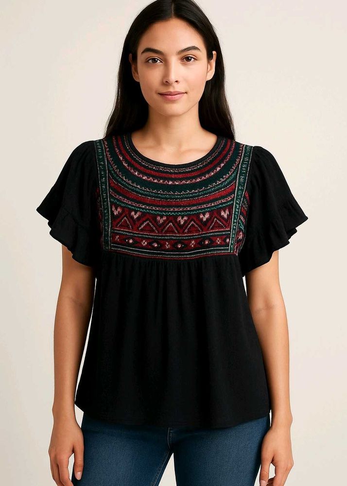 Embroidered Black Top