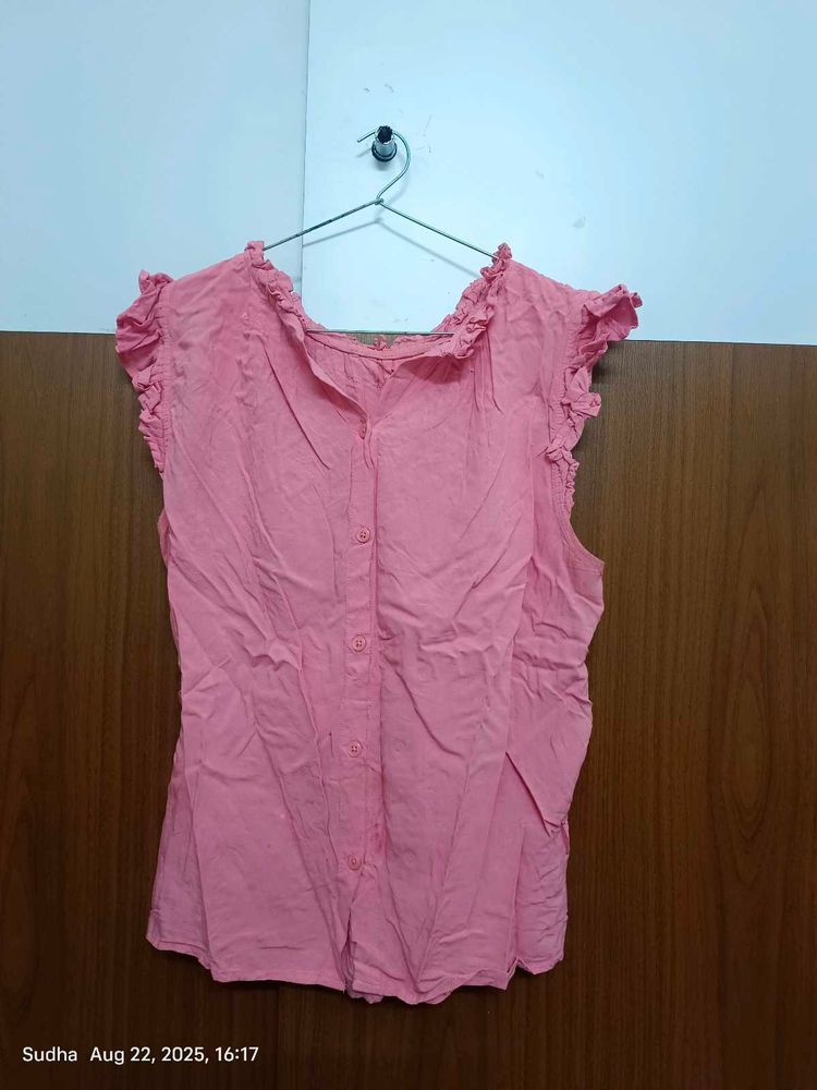 Pink Ruffle Sleeveless Top