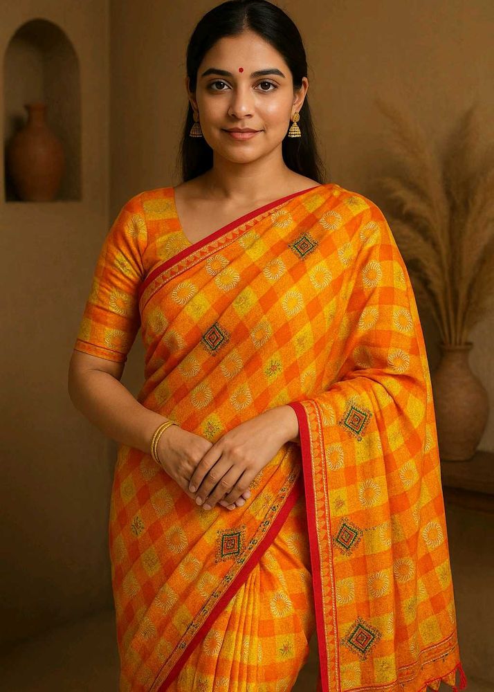 Bright Yellow Orange Saree