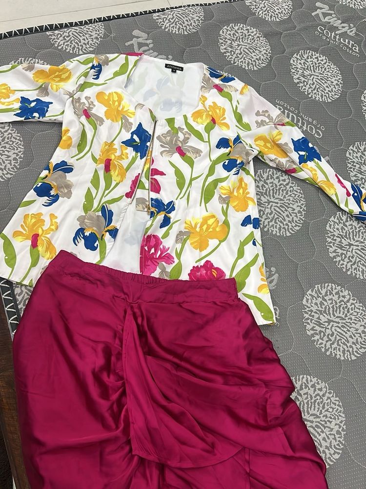 trendy jacket with dhoti skirt set