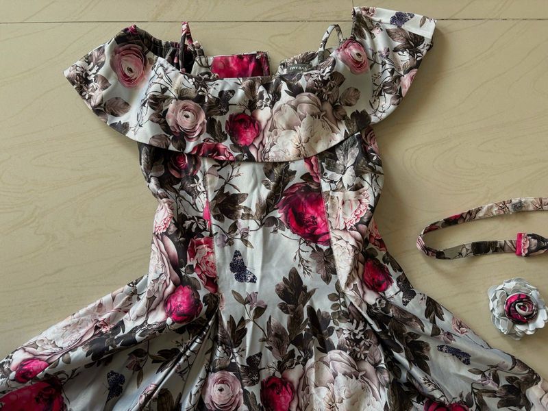 Floral Offshoulder Silk Gown