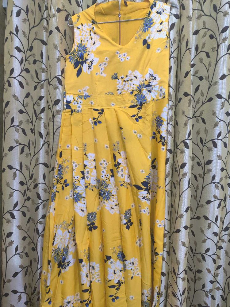 Yellow Printed Long Maxi Dress