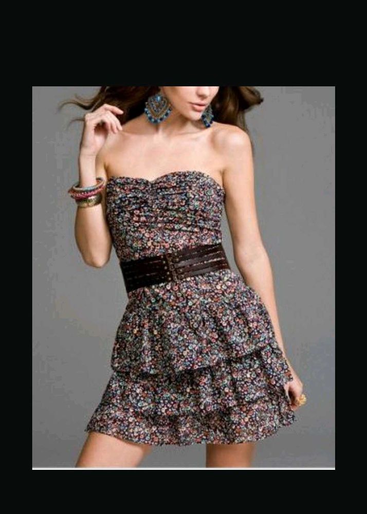 Express Blue Green Yellow Floral Cotton Spaghetti
