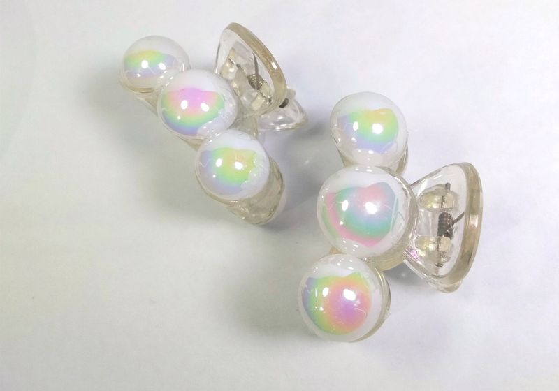 2 Pcs Pearl Hair Claw Clip Rainbow Design For Girl