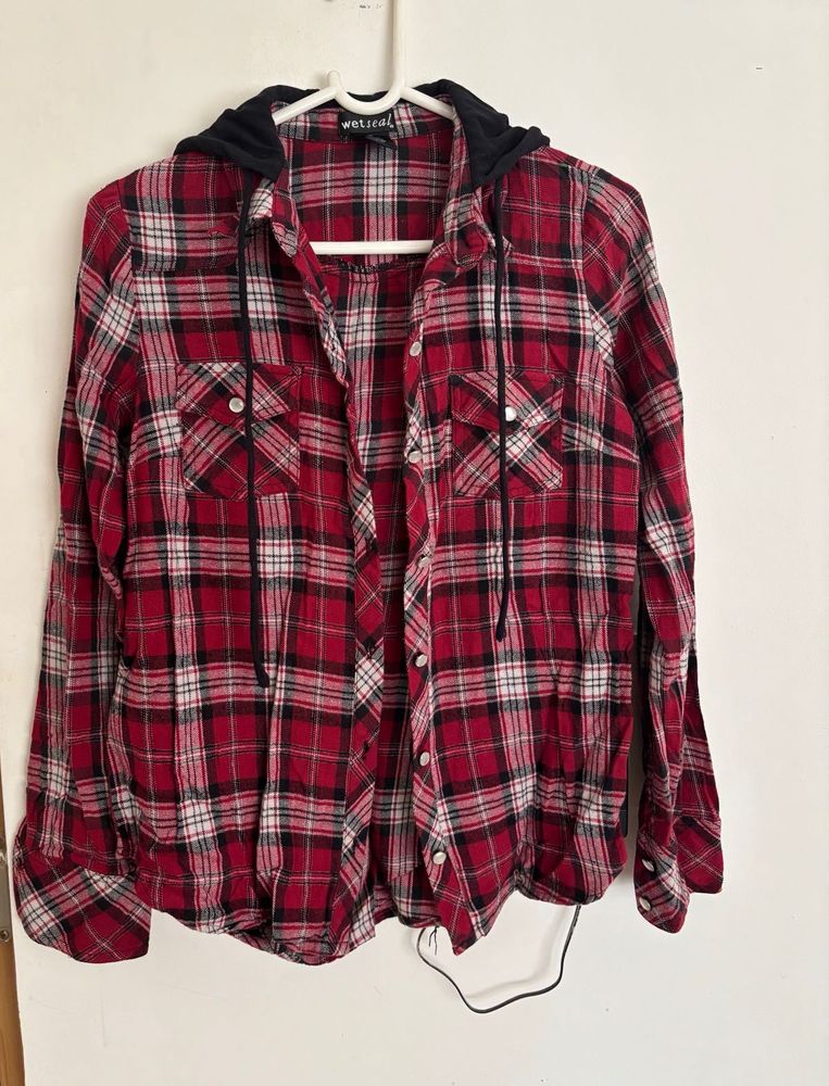 Hooded Plaid Flannel Shirt