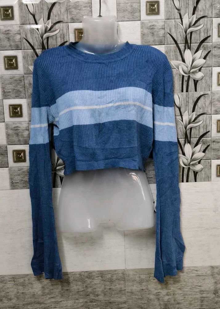 Blue Striped Crop Top