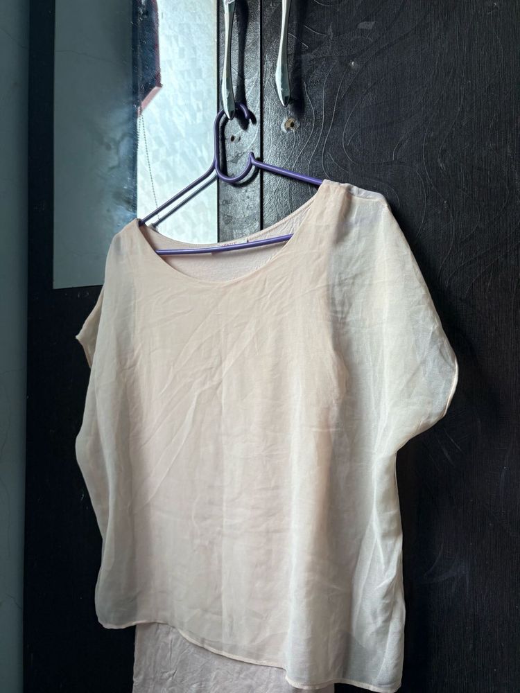 Cream Sheer Chiffon Minimalist Summer Blouse