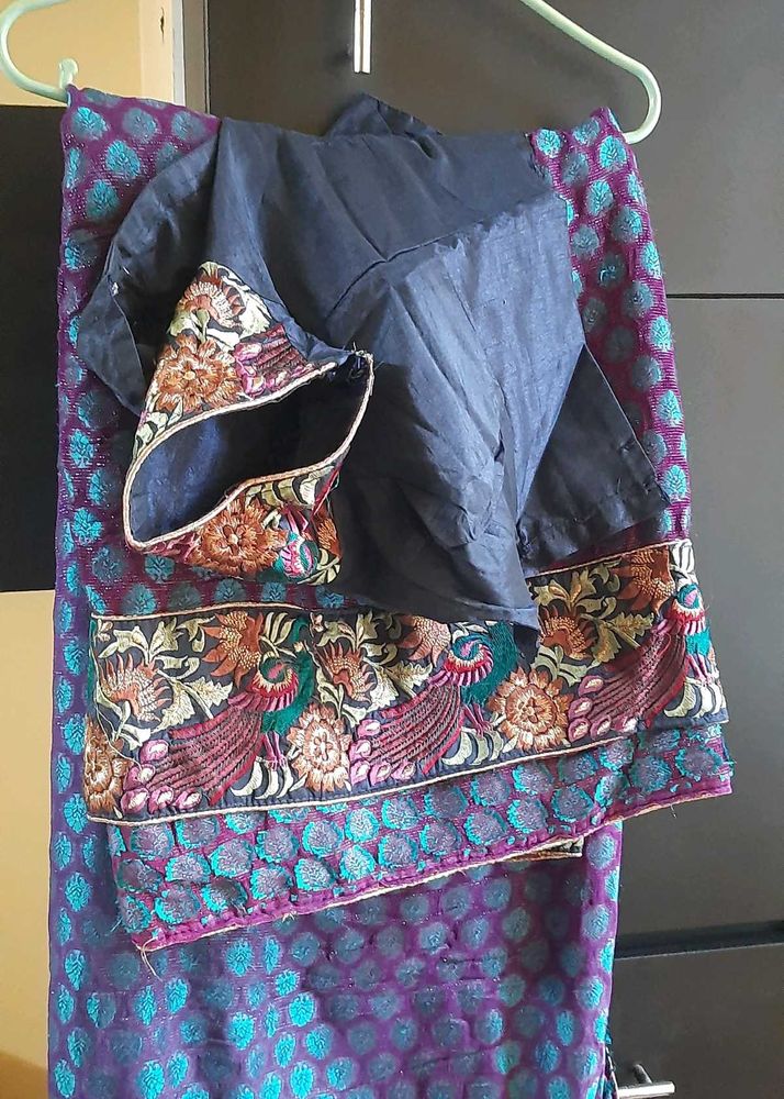 Elegant Embroidered Purple Sari