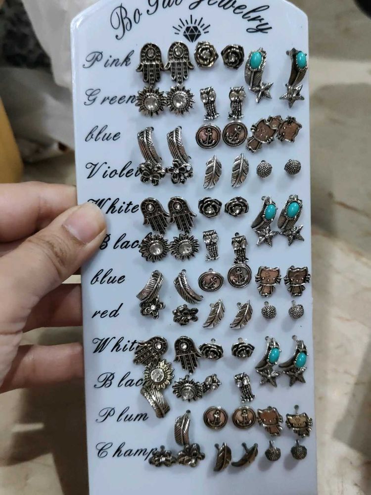 36 Pairs Of Oxidised Silver Tops For Women