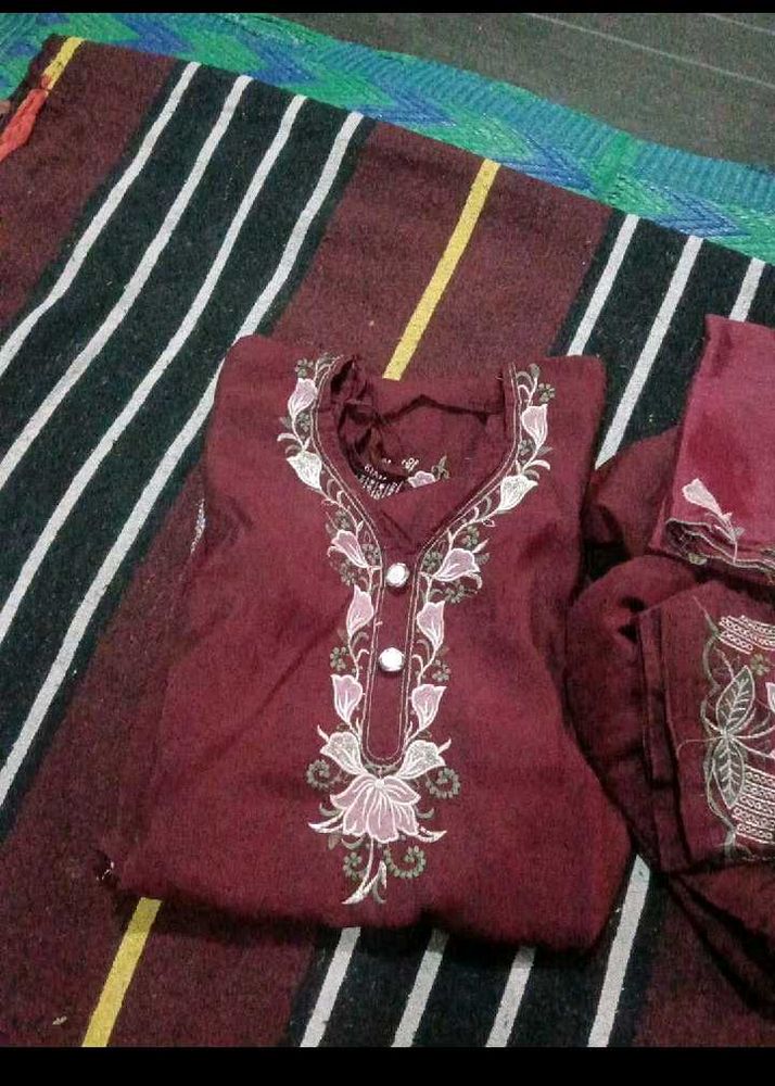 Elegant Maroon Embroidered Kurta Set
