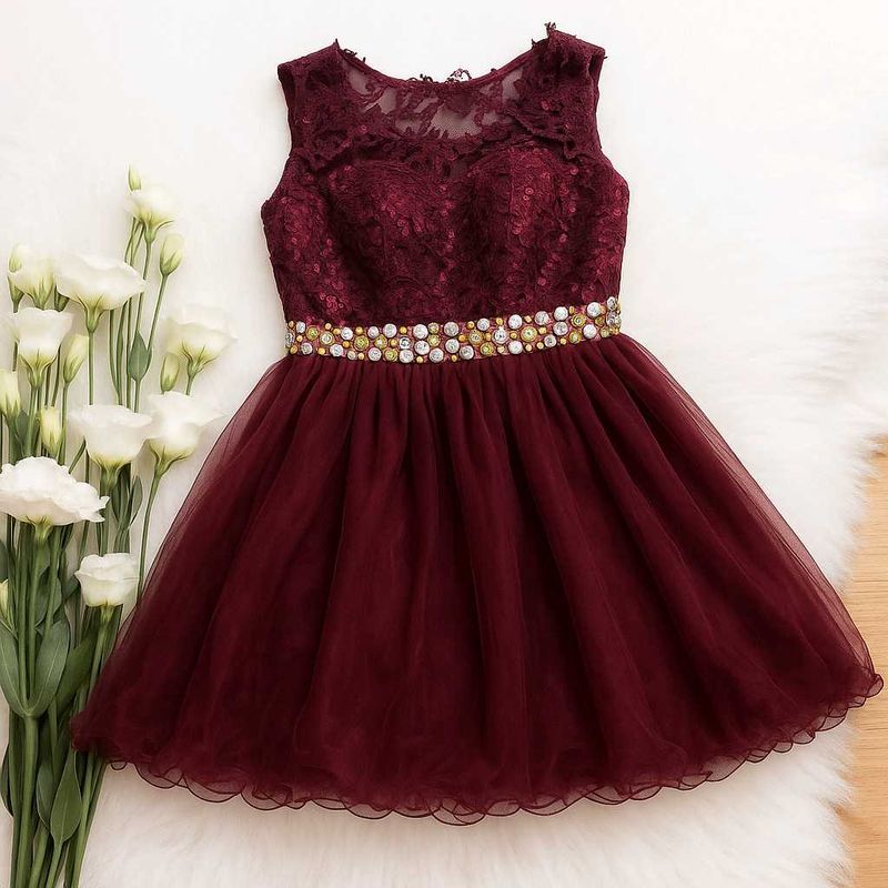 sale🥀❤️ Maroon Lace Fit &amp; Flare Dress