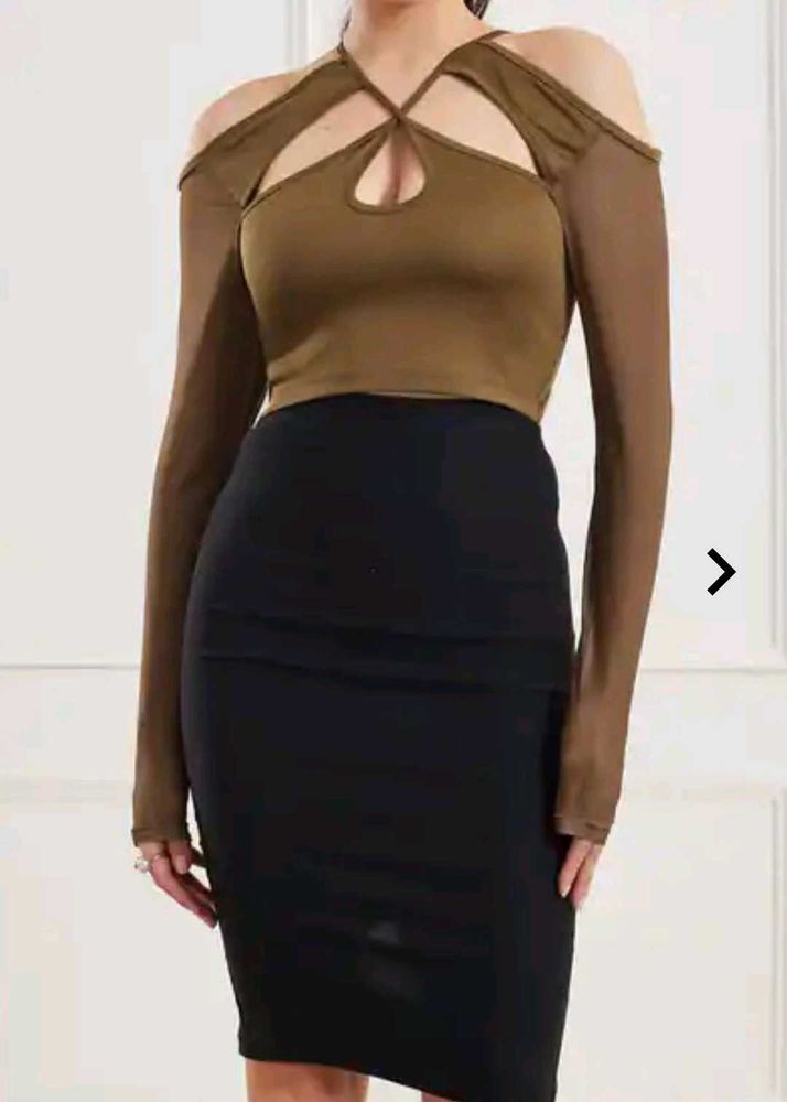 Olive Cutout Long Sleeve Top