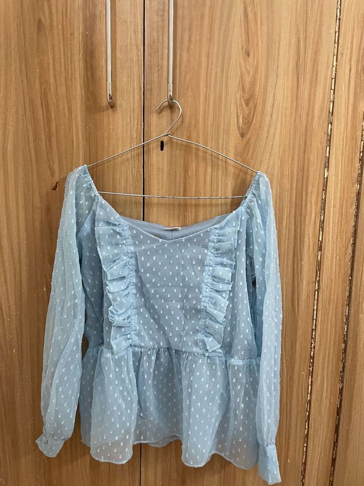 Blue Ruffle Top