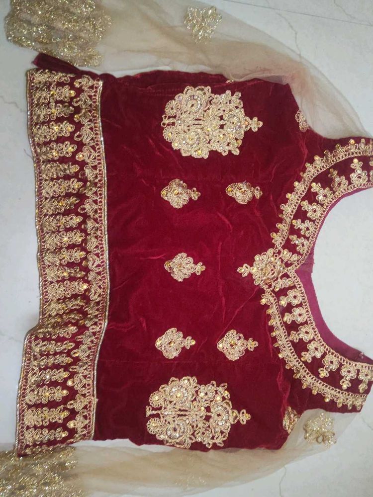 Red &amp; Gold Embroidered Velvet Top
