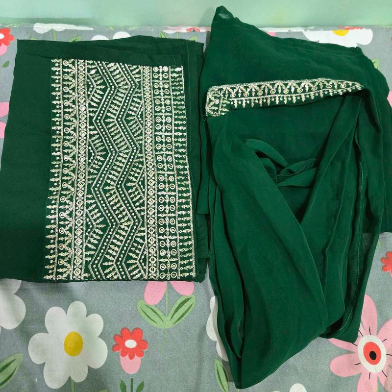 Green Embroidered Kurta plazo dupatta Set