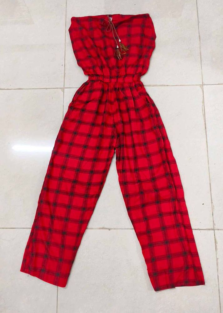 Red Plaid Jumpsuit