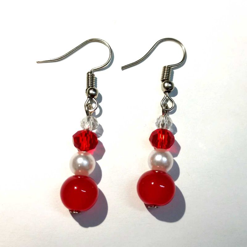 Handmade Beaded Earrings - Red
