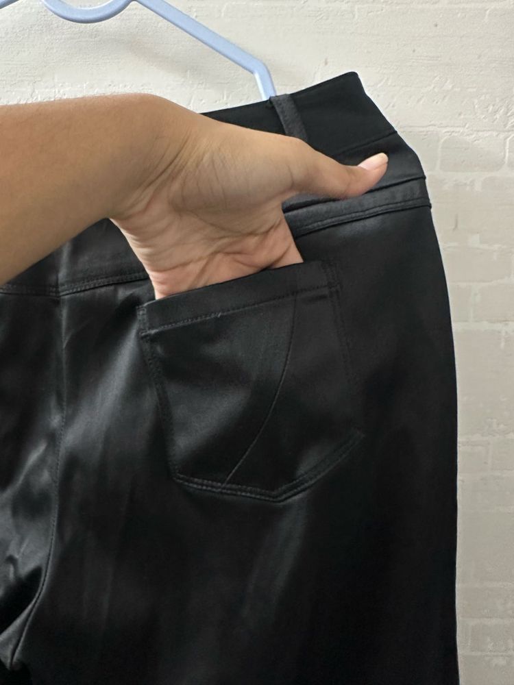 Jet Black Satin Straight Fit Trouser Pant