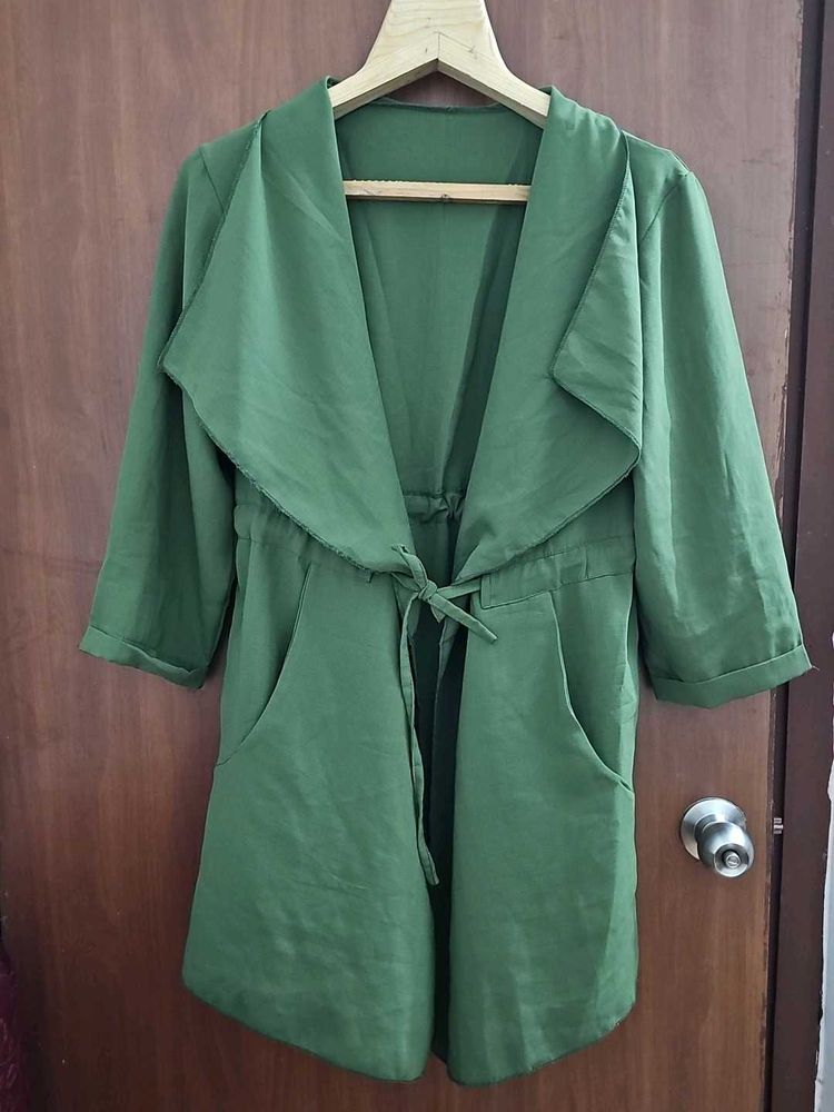 Olive drawstring trench coat style shrug
