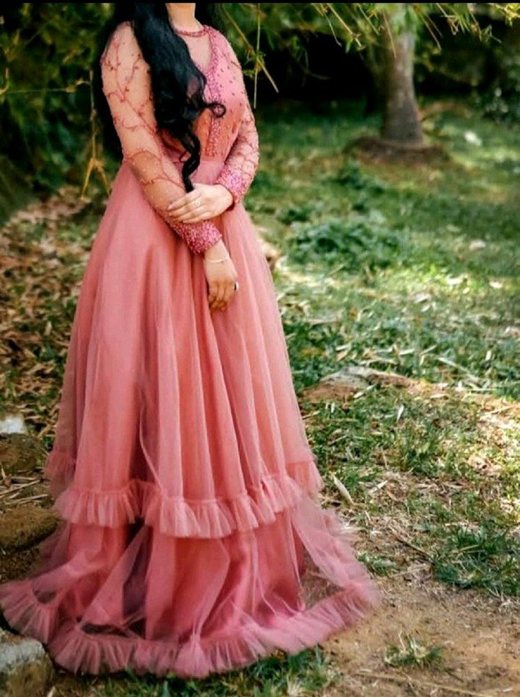 Pink Tulle Ruffle Maxi Dress