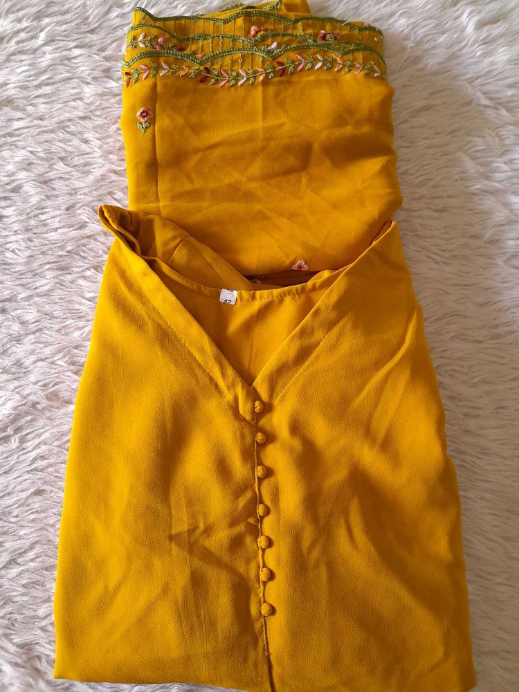 Mustard Yellow Embroidered Kurta &amp; Duppata Set