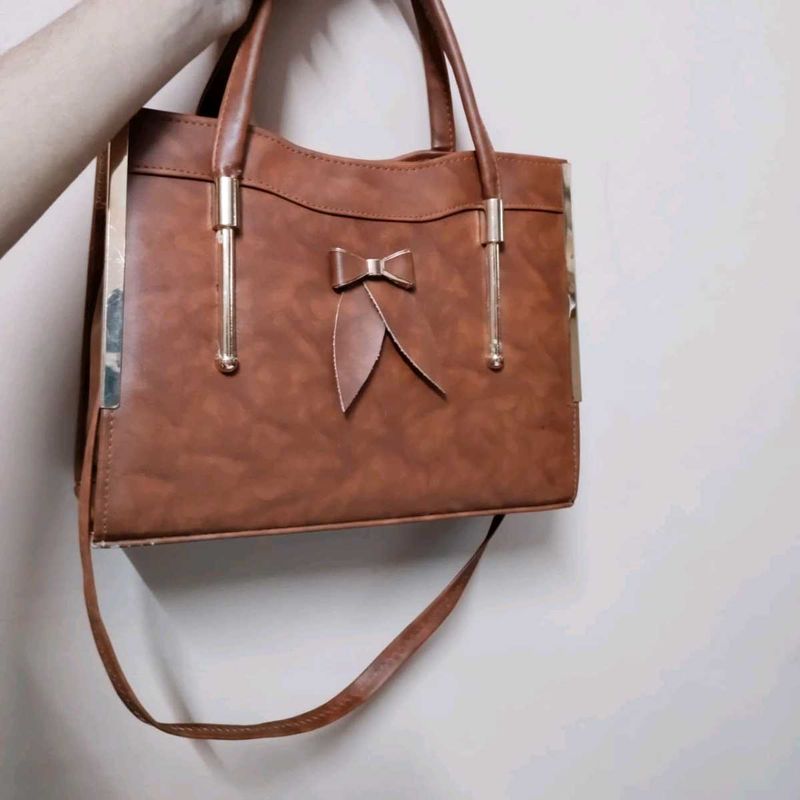 Brown Bow Accent Satchel
