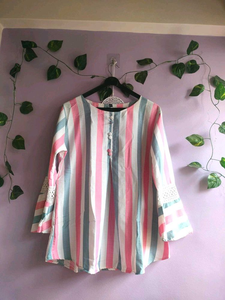 Striped Casual Top with Lace Detail