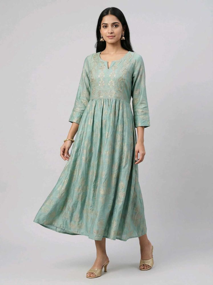 Elegant Teal Printed Maxi Dress