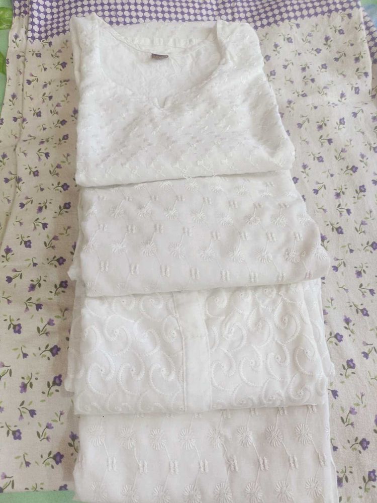 White Embroidered Kurta Set of 4 combo
