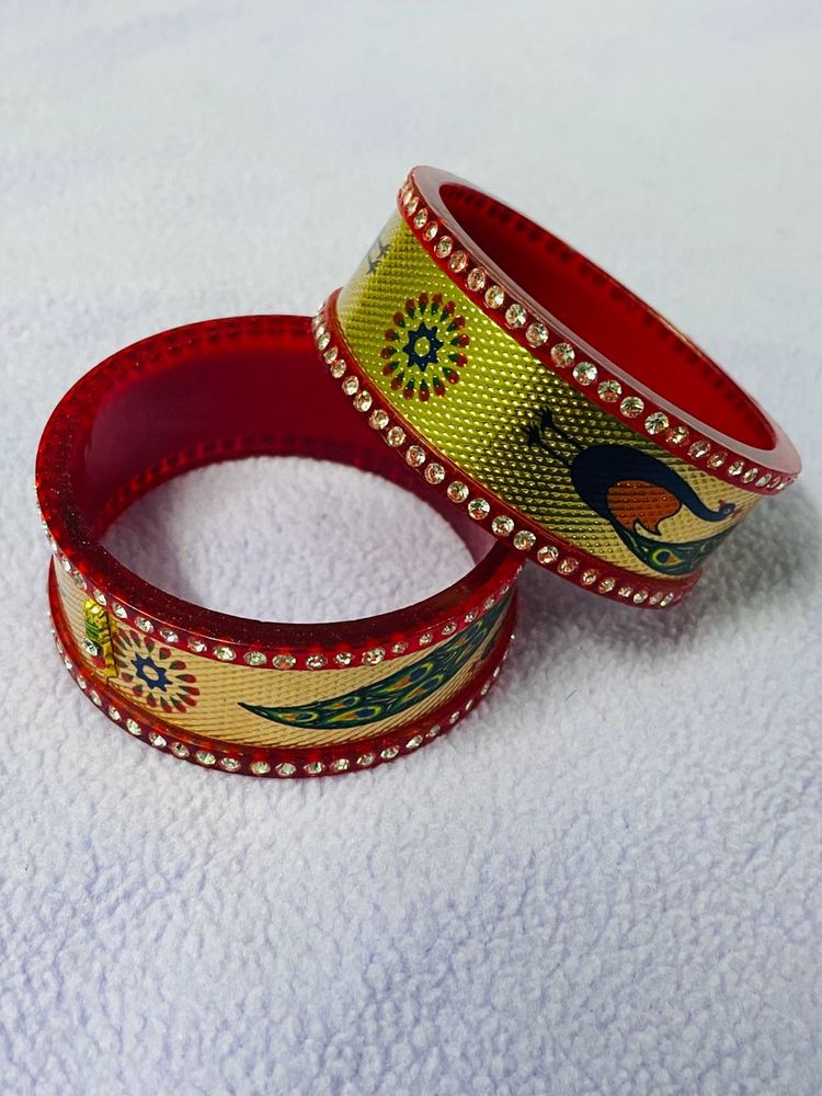 Red &amp; Gold Peacock Bangles