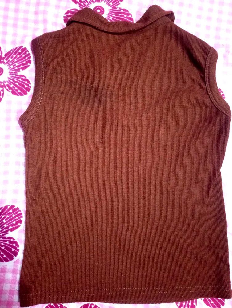 Brown Sleeveless T-Shirt