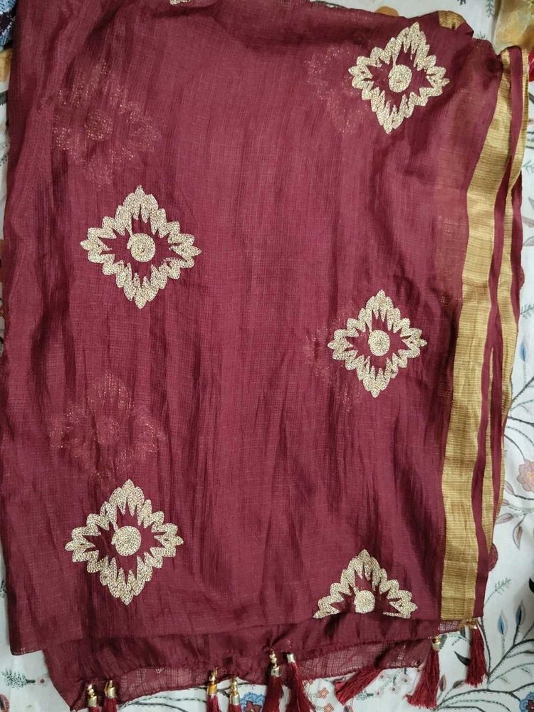 Maroon Dupatta with Embroidery