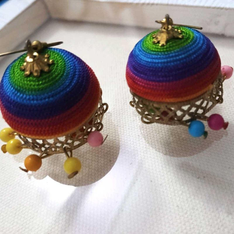 Rainbow Beaded Jhumka Earrings