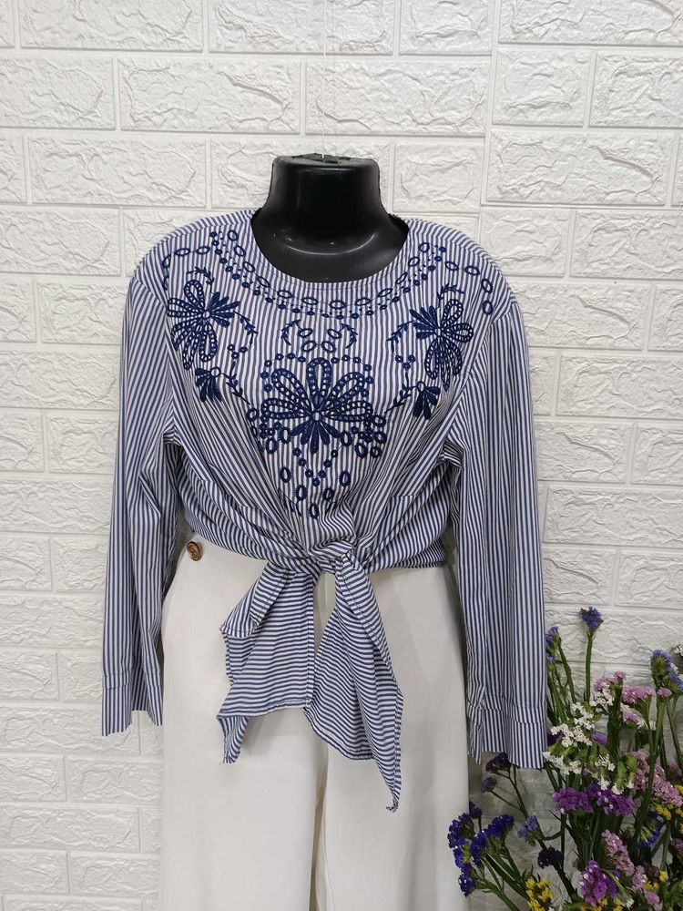 Imported Stripped Embroidered Top