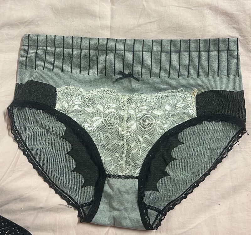 Gray Lace Trim Panties