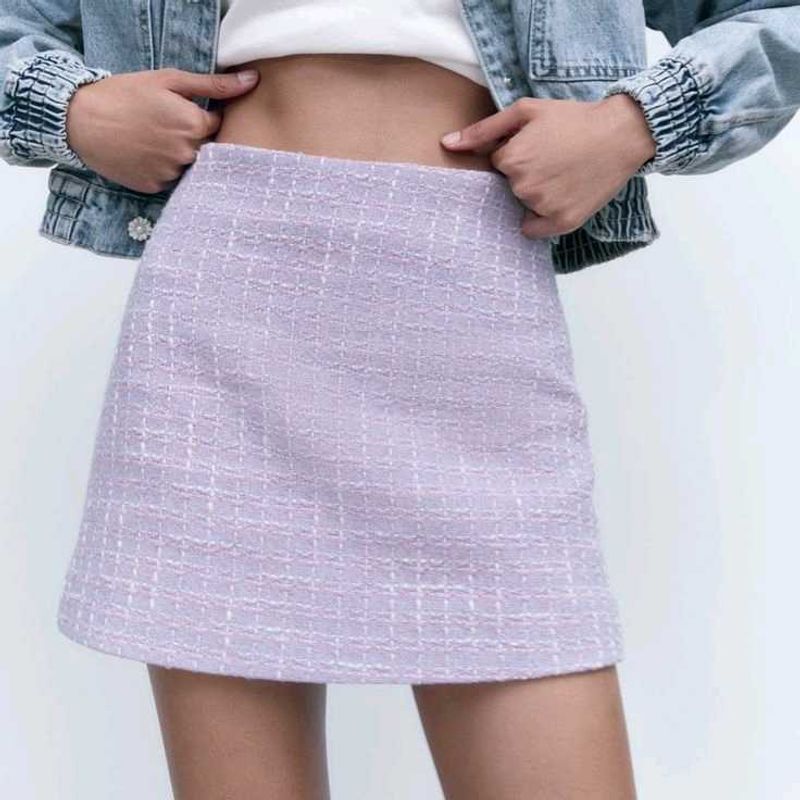 Zara Pastel Purple Lavender Tweed Mini Skirt