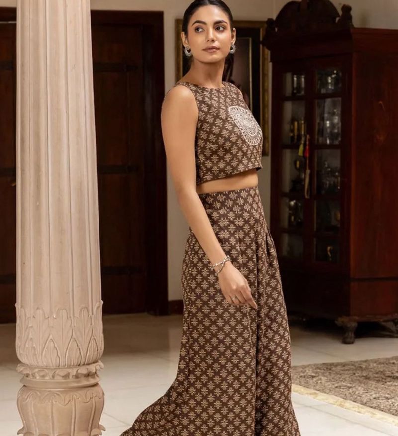 Brown Printed Ethnic Co-ord Set