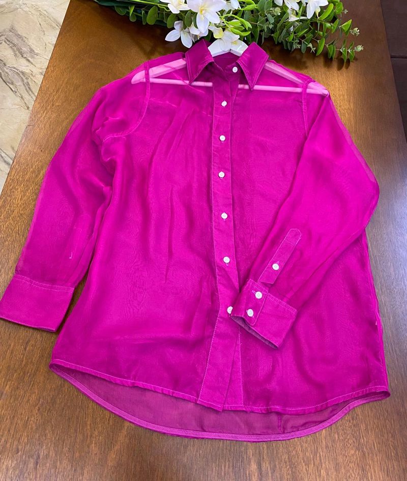 Pink Sheer Button-Down Shirt