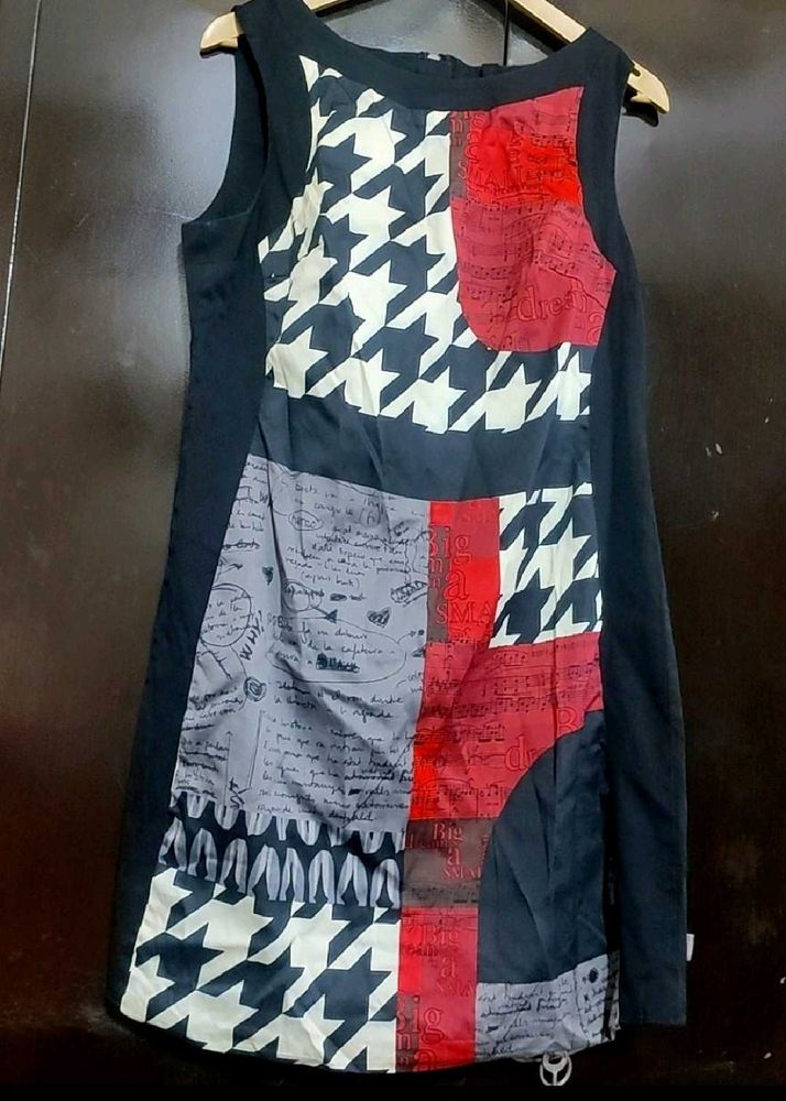 Black Dress Red &amp; White Printed For 36 Bust