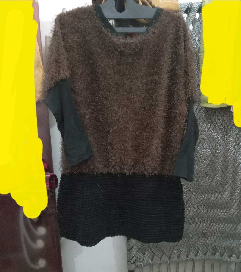 Brown Fuzzy Layered Dress