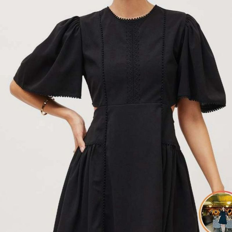 Black Cutout Puff Sleeve Dress