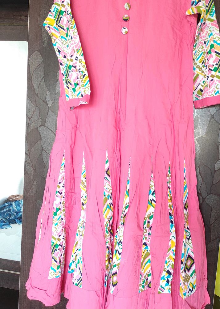 A-line Pink Beautiful Cotton Kurta