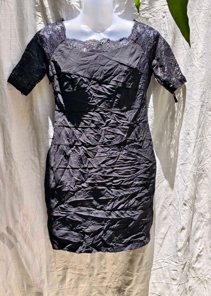 I. Lace Detail Black Dress